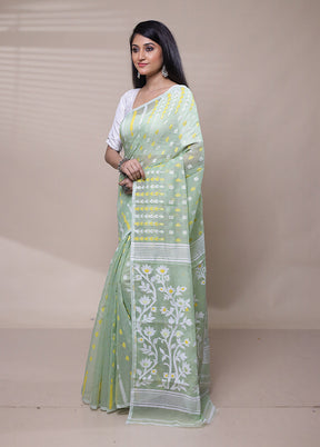 Green Tant Jamdani Saree Without Blouse Piece