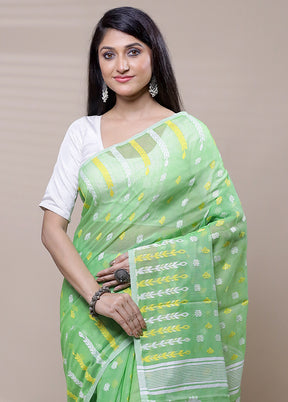 Green Tant Jamdani Saree Without Blouse Piece