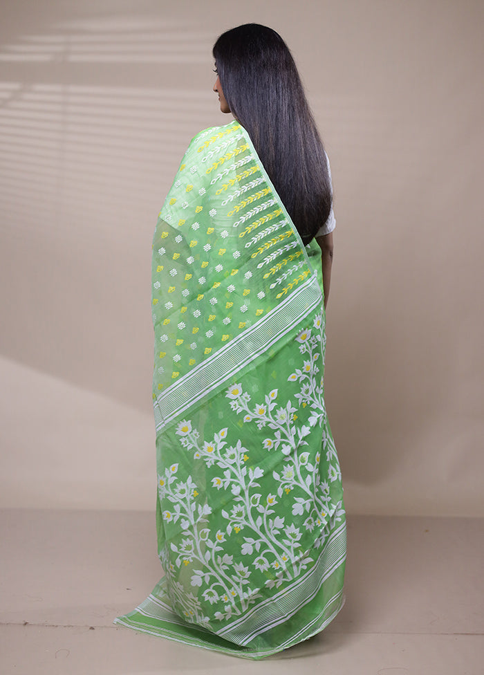 Green Tant Jamdani Saree Without Blouse Piece