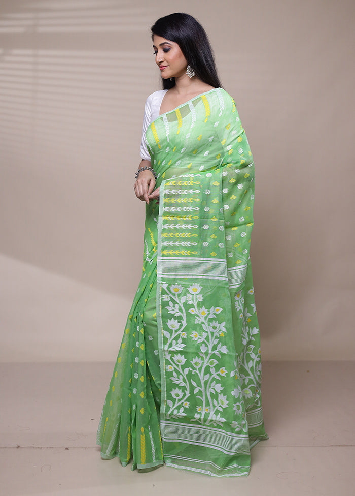 Green Tant Jamdani Saree Without Blouse Piece