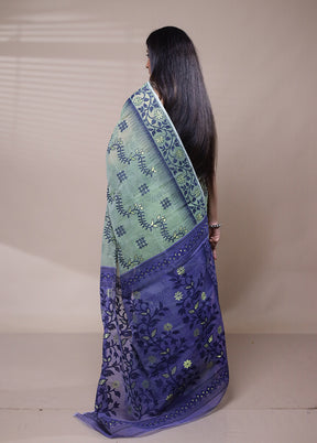 Green Tant Jamdani Saree Without Blouse Piece