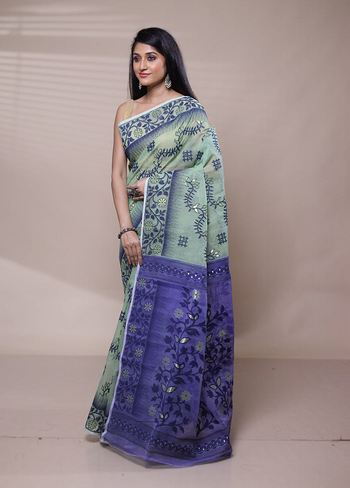 Green Tant Jamdani Saree Without Blouse Piece