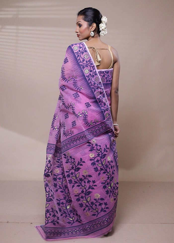 Pink Tant Jamdani Saree Without Blouse Piece