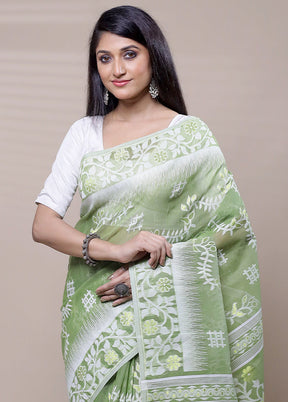 Green Tant Jamdani Saree Without Blouse Piece