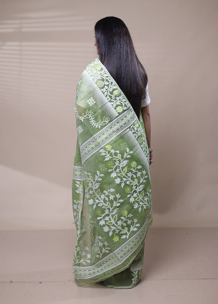 Green Tant Jamdani Saree Without Blouse Piece