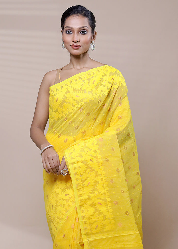 Yellow Tant Jamdani Saree Without Blouse Piece