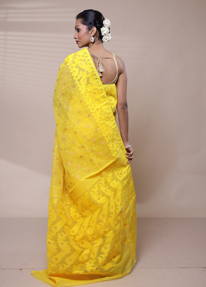 Yellow Tant Jamdani Saree Without Blouse Piece