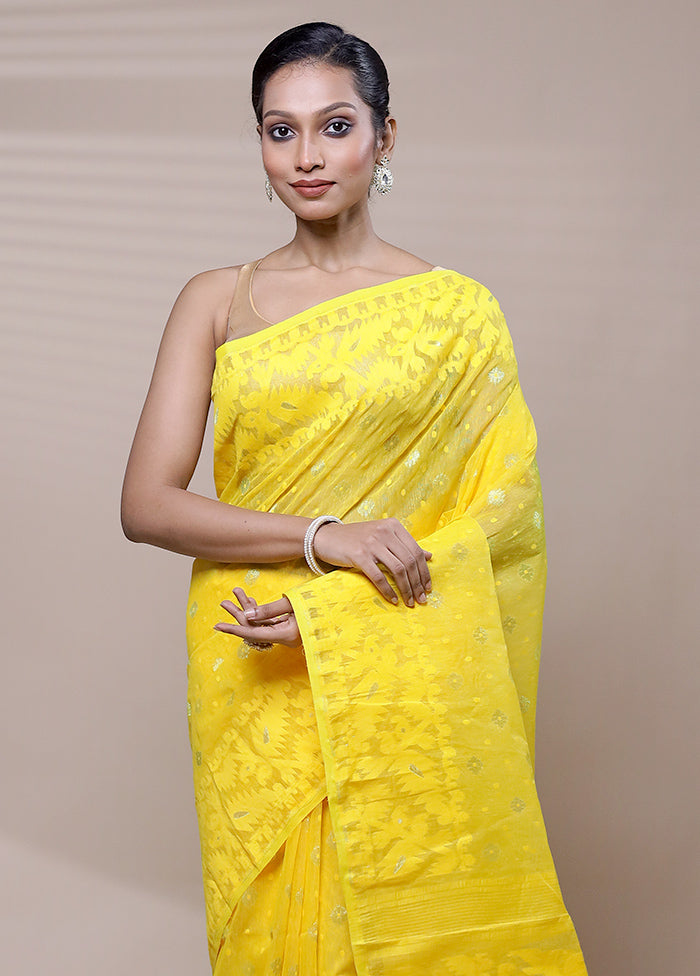 Yellow Tant Jamdani Saree Without Blouse Piece