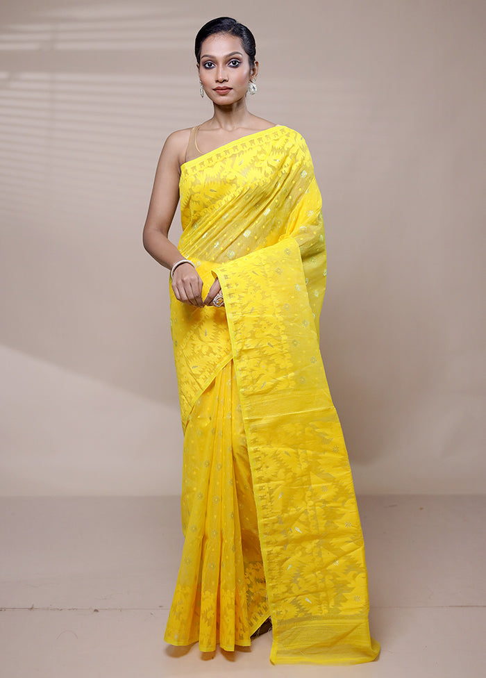 Yellow Tant Jamdani Saree Without Blouse Piece