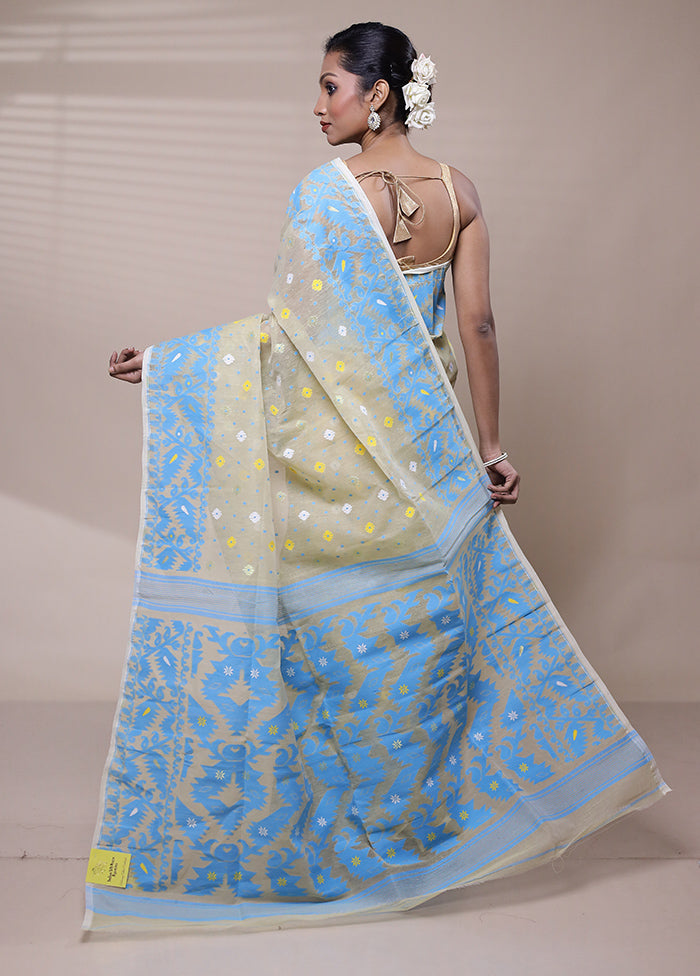 Cream Tant Jamdani Saree Without Blouse Piece