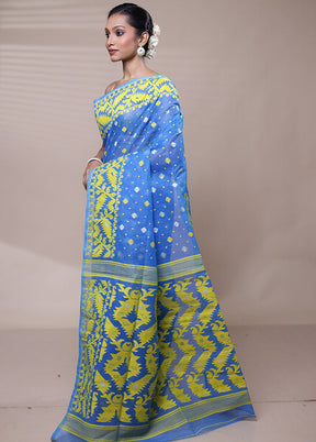 Blue Tant Jamdani Saree Without Blouse Piece