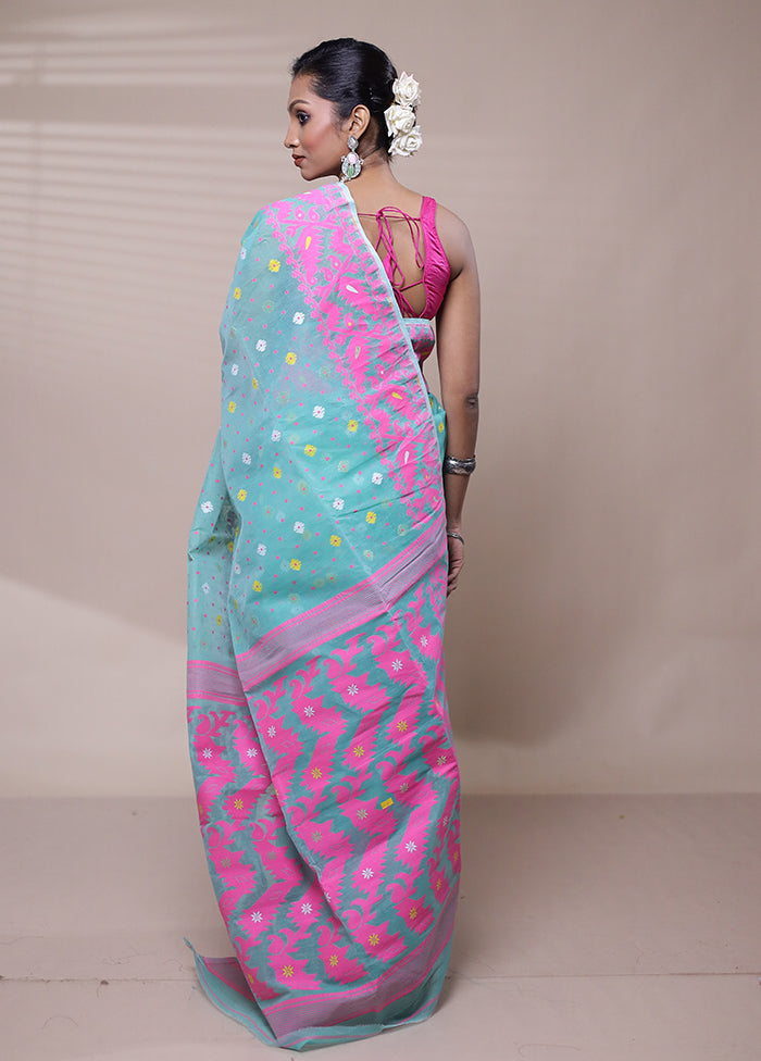 Blue Tant Jamdani Saree Without Blouse Piece