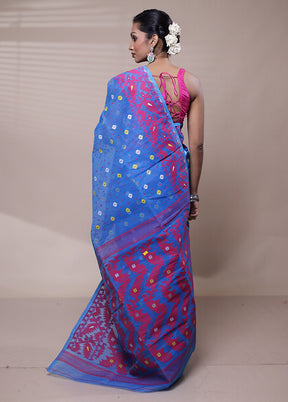 Blue Tant Jamdani Saree Without Blouse Piece