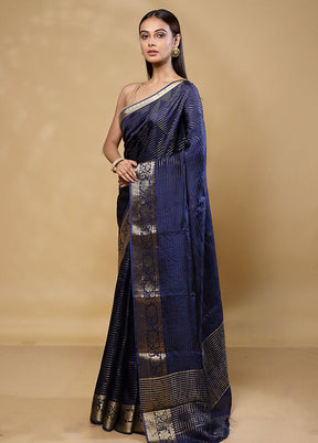 Blue Tussar Silk Saree With Blouse Piece