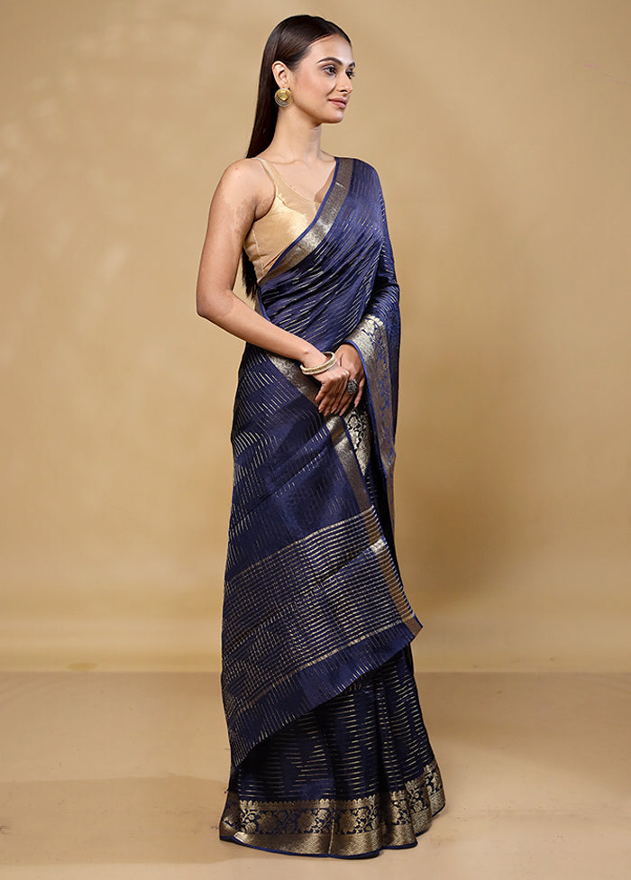 Blue Tussar Silk Saree With Blouse Piece