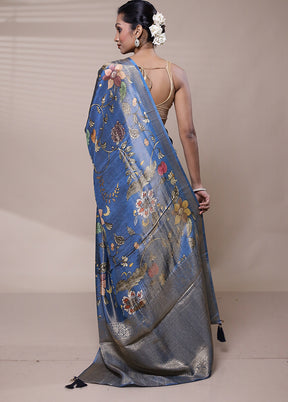 Blue Tissue Silk Saree With Blouse Piece