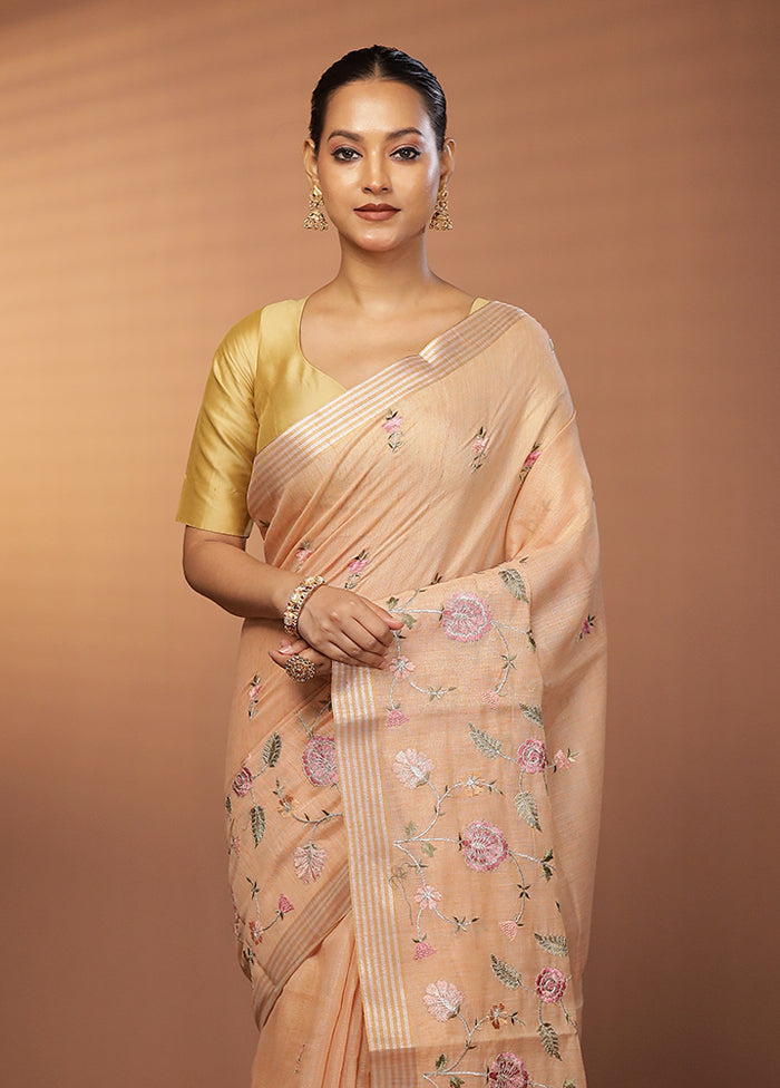Peach Tissue Silk Saree With Blouse Piece