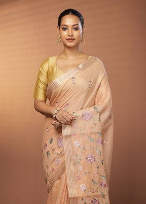 Peach Tissue Silk Saree With Blouse Piece