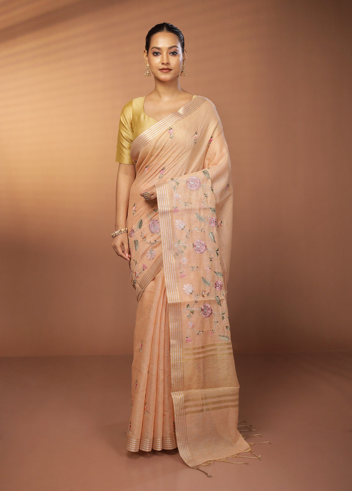 Peach Tissue Silk Saree With Blouse Piece