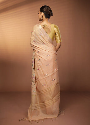 Peach Tissue Silk Saree With Blouse Piece