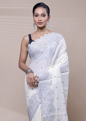 White Tussar Silk Saree With Blouse Piece