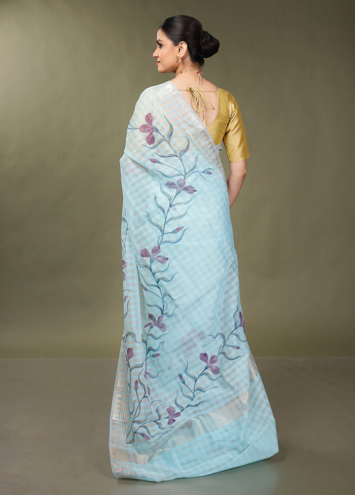 Blue Cotton Saree With Blouse Piece