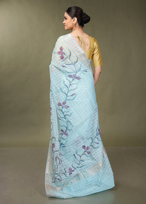 Blue Cotton Saree With Blouse Piece