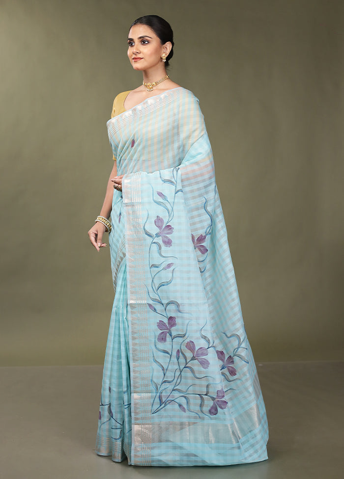 Blue Cotton Saree With Blouse Piece