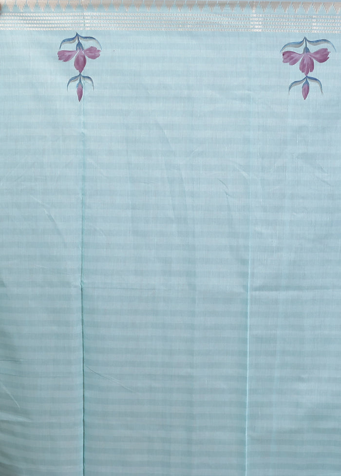 Blue Cotton Saree With Blouse Piece