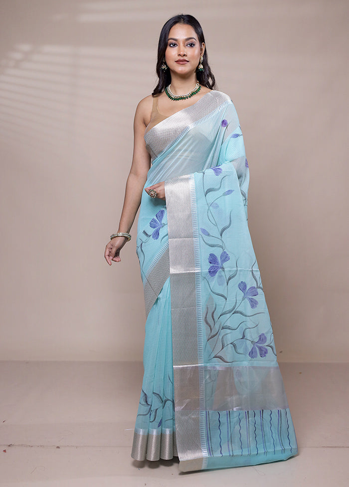 Blue Cotton Saree With Blouse Piece