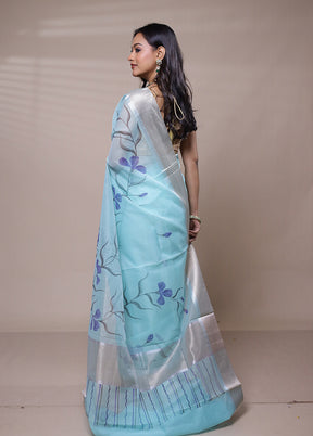 Blue Cotton Saree With Blouse Piece