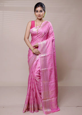 Pink Tussar Silk Saree With Blouse Piece