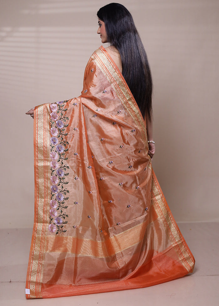 Orange Tissue Silk Saree With Blouse Piece