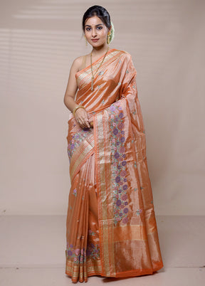 Peach Tissue Silk Saree With Blouse Piece