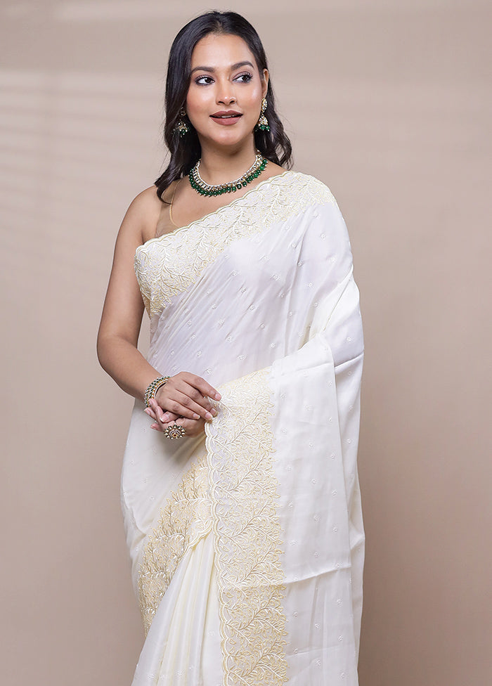 White Tussar Silk Saree With Blouse Piece