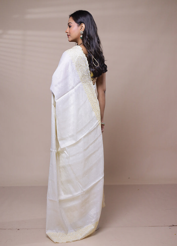 White Tussar Silk Saree With Blouse Piece