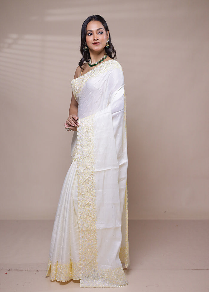 White Tussar Silk Saree With Blouse Piece