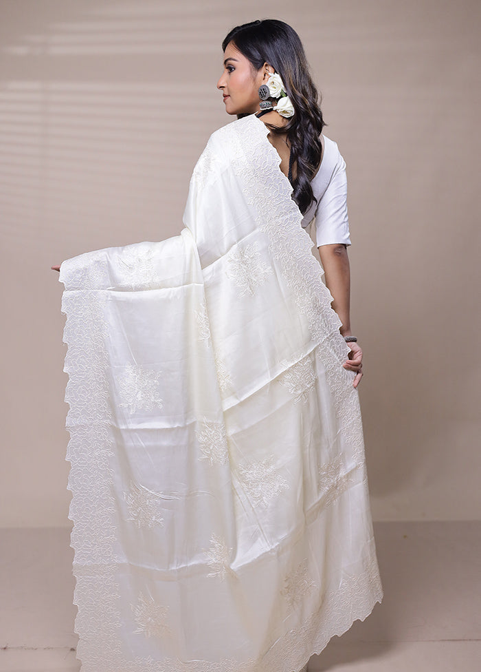 White Tussar Silk Saree With Blouse Piece