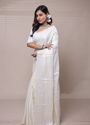 White Tussar Silk Saree With Blouse Piece