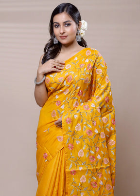 Yellow Tussar Silk Saree With Blouse Piece