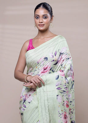 Green Tussar Silk Saree With Blouse Piece