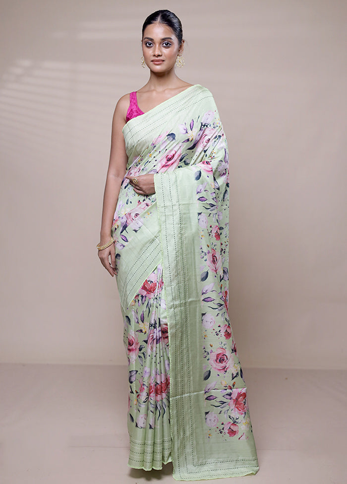 Green Tussar Silk Saree With Blouse Piece