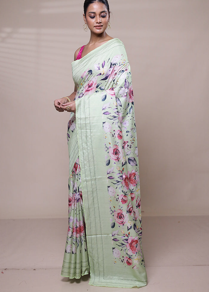 Green Tussar Silk Saree With Blouse Piece