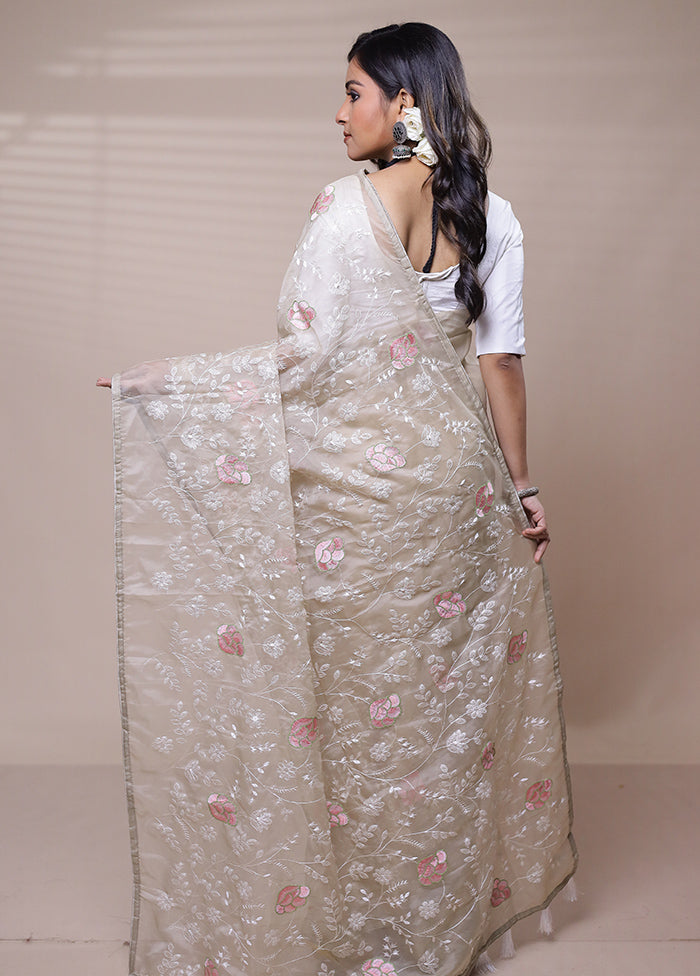 Beige Organza Saree With Blouse Piece