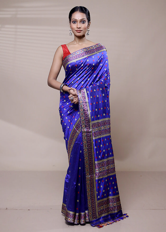 Blue Handloom Assam Pure Silk Saree With Blouse Piece