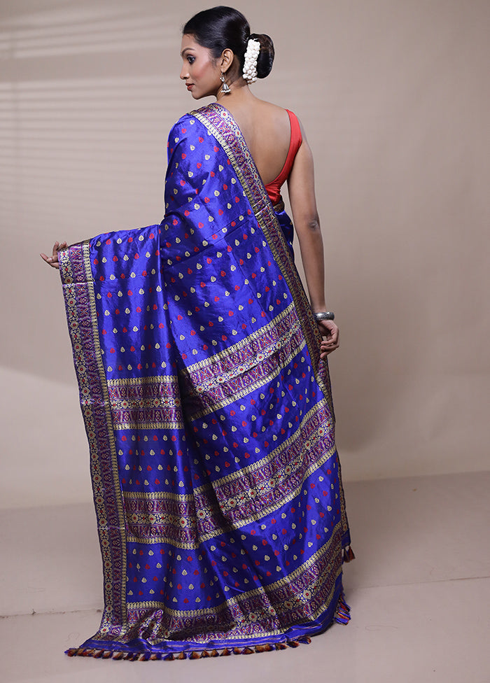 Blue Handloom Assam Pure Silk Saree With Blouse Piece