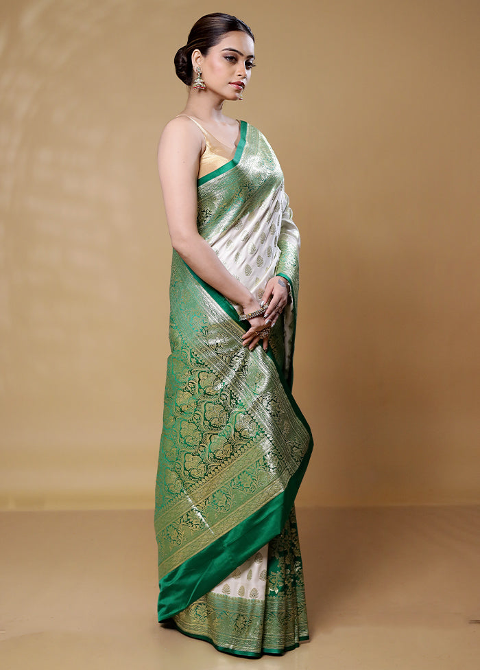 White Banarasi Silk Saree With Blouse Piece