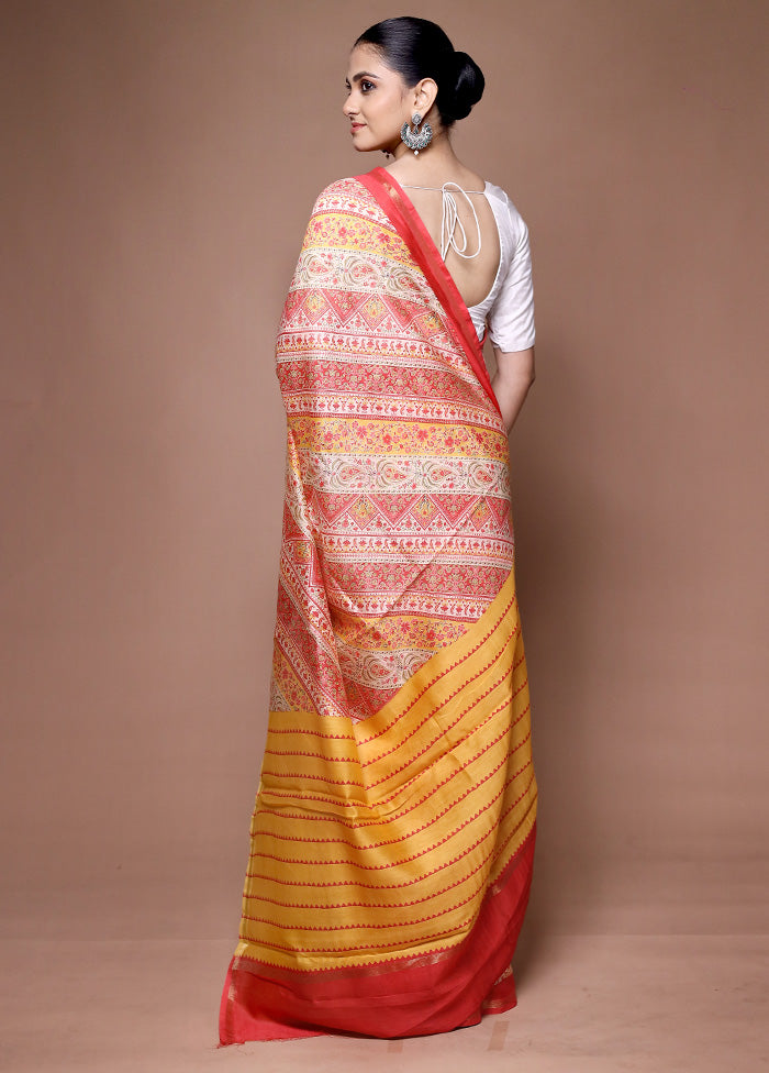 Cream Chanderi Cotton Saree With Blouse Piece