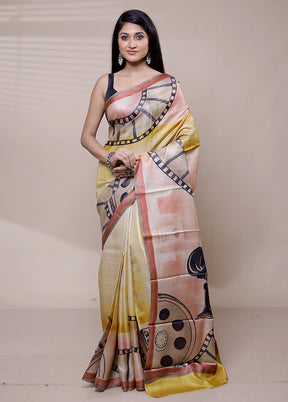 Yellow Handloom Tussar Pure Silk Saree With Blouse Piece