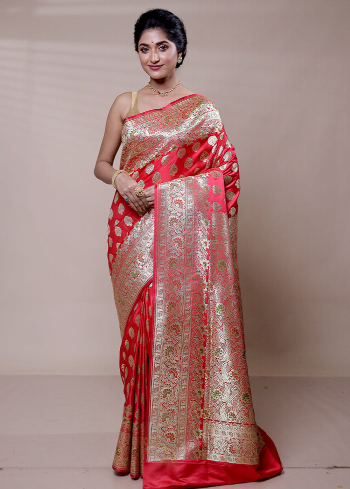 Pink Banarasi Silk Saree With Blouse Piece